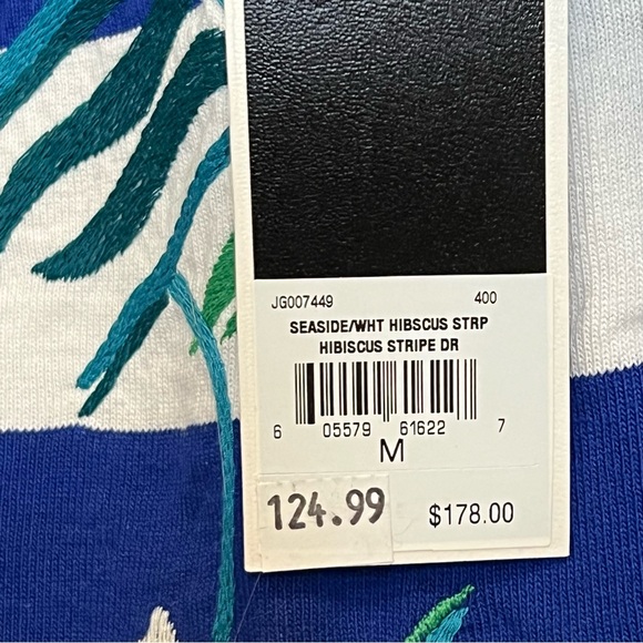NWT Juicy Couture Seaside Hibiscus Stripe Embroidered Lace-Up Neck Dress - Picture 10 of 10